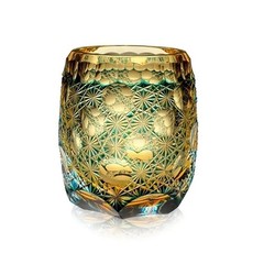 Luxury Cut Crystal Whiskey Glass Edo Style Kiriko Glass Hand Cut To Clear Green