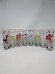 Libbey Circus Carousel Tom Collins Frosted Animal Merry-Go-Round Cups Full Set 8