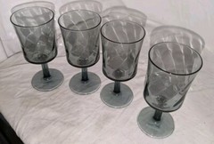Set Of 4 Vintage Libbey Blue/Gray Optic Swirl Smoke Water Goblets Wine 6.5″
