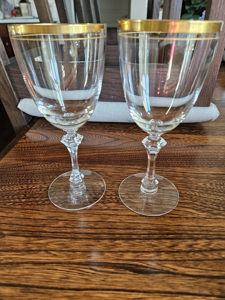 Lenox Olympia Crystal Goldband Water/Wine Goblets. Lot Of 2.