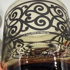 4 Whiskey Rocks Glasses Tawny Smoke Ironwork Scroll VTG Mcm Cocktail Lowball