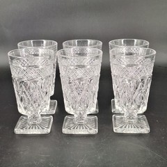 6 Vintage Imperial Cape Cod Clear Square Footed Tumbler Glasses 5.5″ Tall