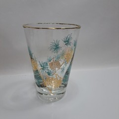 Libbey Turquoise Pine Cone Vintage 1960S Drinking Glass Clear Gold Trim