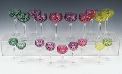 VTG Bohemian Czech Crystal Cut To Clear APERITIF/CORDIAL Glasses Set of 19