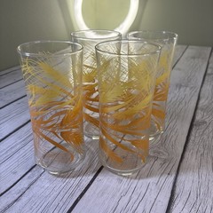 Vintage 1970s Set of (4) Libbey Golden Harvest Wheat Tall 16oz Tumbler Glasses.