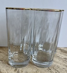 4 MCM Vintage 6 in Tall Highball/ Drink Glasses w/ 1/4″ Gold Band at Top