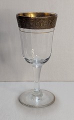 Tiffin Franciscan Minton Clear Cordial Glass Golden Metal Relief Trim Fading