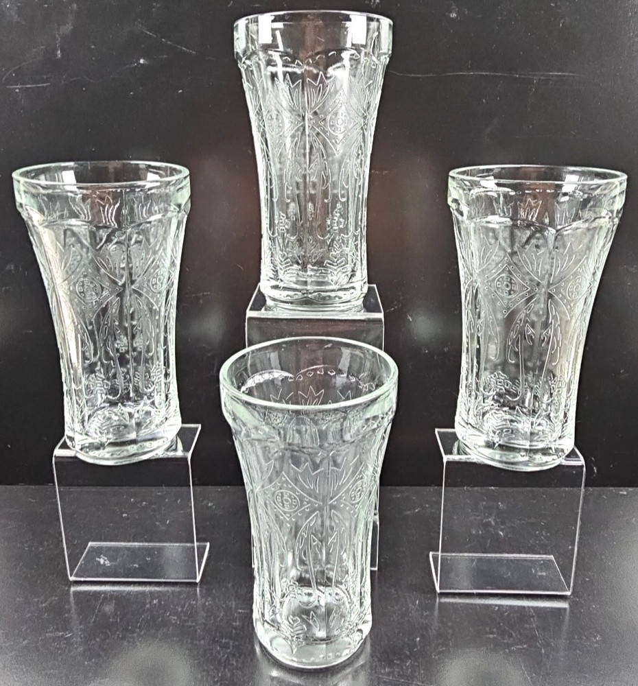 4 Indiana Glass Recollection Clear 14 Oz Tumblers Set Vintage Cut Etch Retro Lot