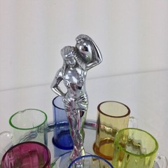 Art Deco 1920’s Farberware Semi Nude Egyptian Lady on Chrome Caddy w 6 Glasses