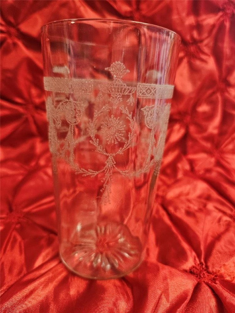 ANTIQUE HEISEY ETCHED DRINKING GLASS 5.5″ 5-1/2 INCH CLEAR BARWARE STARBURST