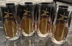 Vintage Set of 4 MCM Stancraft World Travelers Highball Black and Gold Tumblers