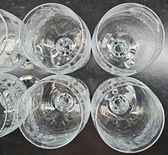 6) Import Assoc Cascade Wine Glass Set Vintage Clear Etch Stemware Retro Bar Lot