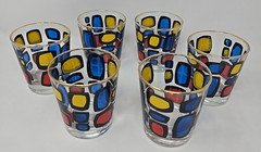 6 Post Modern Memphis Milano Style Geometric Colorful Lowball Glassware