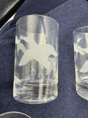Retro Barware! Libbey Flying Geese Etched Glasses 4” Tall Set of 7 MCM