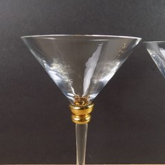 2 Stephen Smyers Martini Glasses Signed Gold Knob Stem 8″ Tall VGC