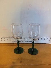 2 Crystal Wine Goblets Green Stem Clear Swag Drape Bowl Libbey Vintage Blown