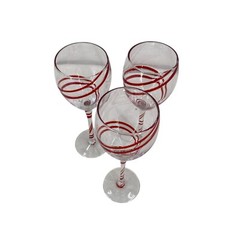 Set of 3 Pier 1 Swirline Ruby Red Swirl Wine Glasses Balloon Stemmed 9 in Tall