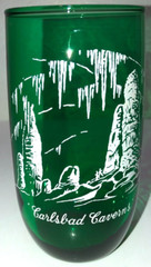 Vintage Anchor Hocking Glass Roly Poly Tumbler Forest Green Carlsbad Caverns 5″