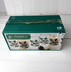 8 Glass Christmas Holly Berries 16 oz. Indiana Glass. New with Box Vintage