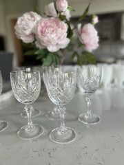 Six (6) Pieces Set Claret Wine Deauville Cut Crystal Glasses By Cristal d’Arques