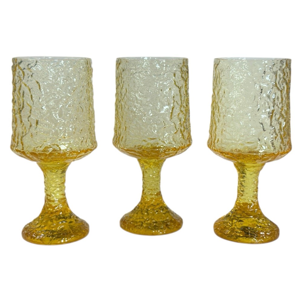 Lenox Hand Blown Crystal Goblets Yellow Set of 3 Vintage Stemware USA