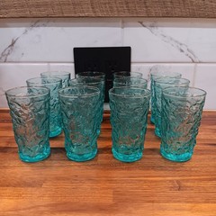 Vintage Set Of 12 Anchor Hocking Lido Milano Aquamarine Blue Juice Glass 3 7/8”