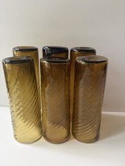 Vintage Mexican Hand Blown Amber Artisan Swirl HB Glasses(6)Character Variations