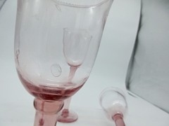 Hand Blown, Pink Depression Glass, Thick Stemmed Goblet/Wine Glasses-Lot of 4
