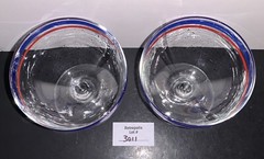 2 Red Blue Stripe Americana Footed Glass Sherbet Dessert Glasses MCM Vintage