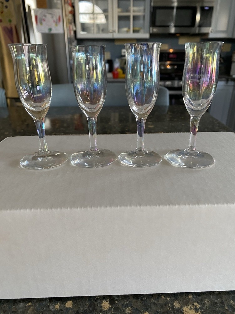 Set Of 4 Colony Bijoux Iridescent Clear Cordial Glasses