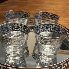 Set Of 4 Culver Sorrento Highball glasses , Silver Filigree W/ Turquoise