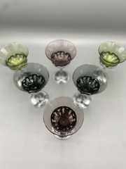 FARBER BROS Krome Kraft Cambridge Cocktail Cordials Amethyst Peridot Blue Glass