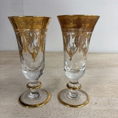 Interglass Italy Crystal Glass 24K Gold Clear Italian 7.5”Champagne Flutes~2 Pc