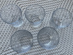 5 Vintage Pasabahce Mirage Lowball Glasses Bubble Circle Optics Dots 4” Turkish
