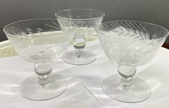 3 Vtg. Libbey Glass Wheat Design Clear Sherbet Dessert Cups Glasses 3.75” Tall