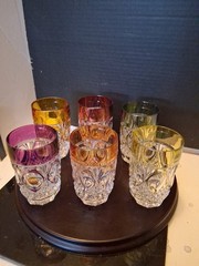 Vintage Set Of 6 Hofbauer Crystal Harlequin Long Drink Highballs Glasses. Nice