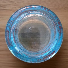 Culver Low Ball Glass Peacock Swirl Pattern Red Teal Glass 22K Gold 1950s