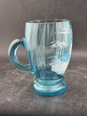 Antqiue Light Blue Mary Gregory Glass Hand Painted Tumbler Ribbed Gold Rim