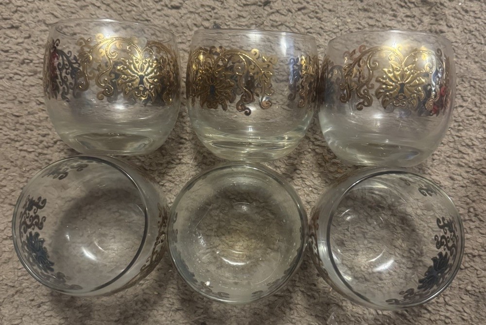 Vintage Libby Embossed Filigree Scroll Design Whiskey Glasses (Set of 6)