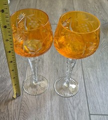 2 Nachtmann Traube Amber Cut To Clear Crystal Hock Wine Glasses 8″