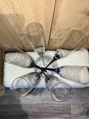 6 Hand Blown Colorful Crystal Long Stem Footless Flutes-Crystal Vase Included!!