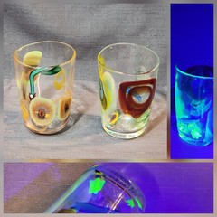 Vtg BBG|Bay Blown Glass Party Cup Pair|Hand Blown Art Glass UV Uranium Star|READ