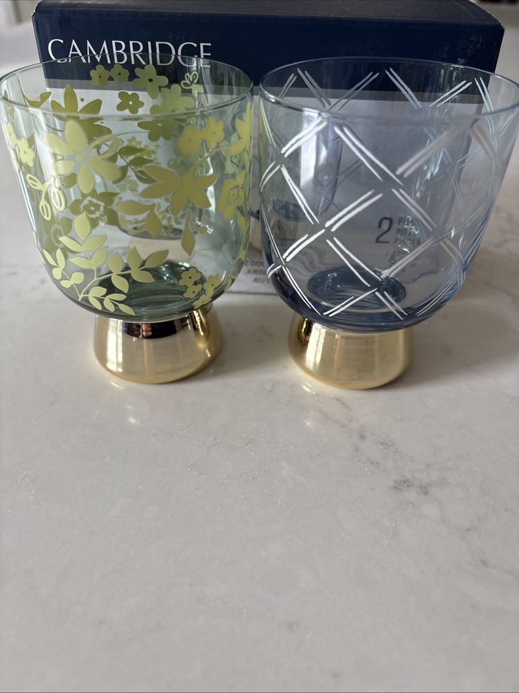 Cambridge Double Old Fashioned 9 Oz Two Piece Set Cocktail Glasses Gold Bottoms