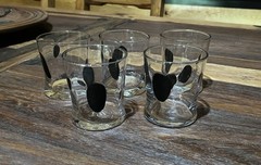 Set of 5 Hand Blown Art Glass Clear w/Black Spots Whiskey Glass Barware Juice