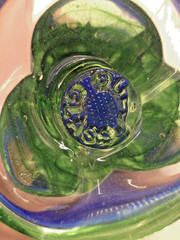 Hand Blown Studio Art Glass Goblets Set of 2 Blue Green Swirl Signed