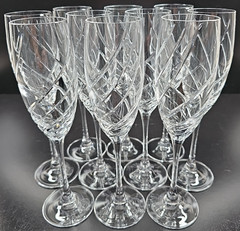 (10) Cristal D’Arques Junon Fluted Champagne Set Crystal Cut Clear Stemware Lot
