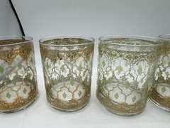 Vtg Culver Valencia Double Old Fashioned Glass w/24k Gold 4 1/4” Set Of 5 READ
