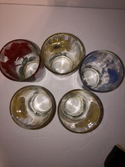 Set of 5 BOSCUL Peanut Butter Glasses Pansy, Daisy, Morning Glory, Tulips. EUC