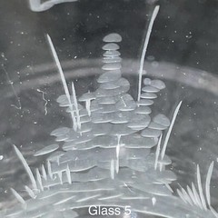 Wildlife Geese & Deer Etched Crystal Lowball Tumblers 6pc Set c1980s Germany 4″t