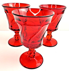 Fostoria Jamestown Ruby Red 11 oz Footed Iced Tea Tumblers 6 1/8″ Set 3